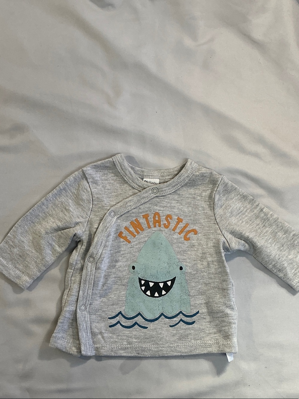 PL Baby - Grey 'Fintastic' Shark Snap-Front Long Sleeve Top for Kids